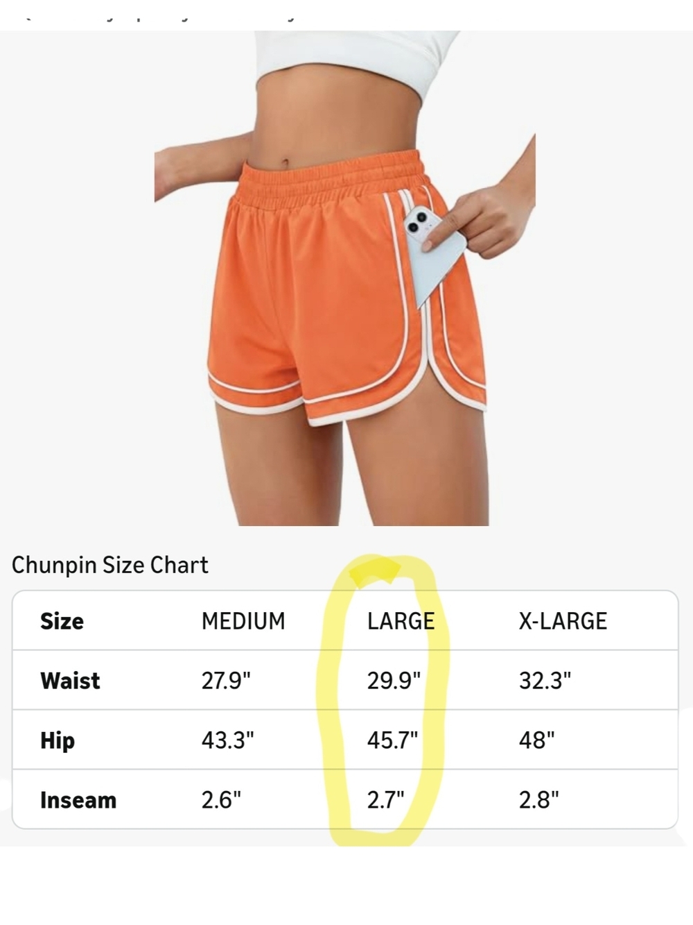 CHUNPIN - Large Orange Women's Running Shorts with Contrast Trim - Picture 7 of 9
